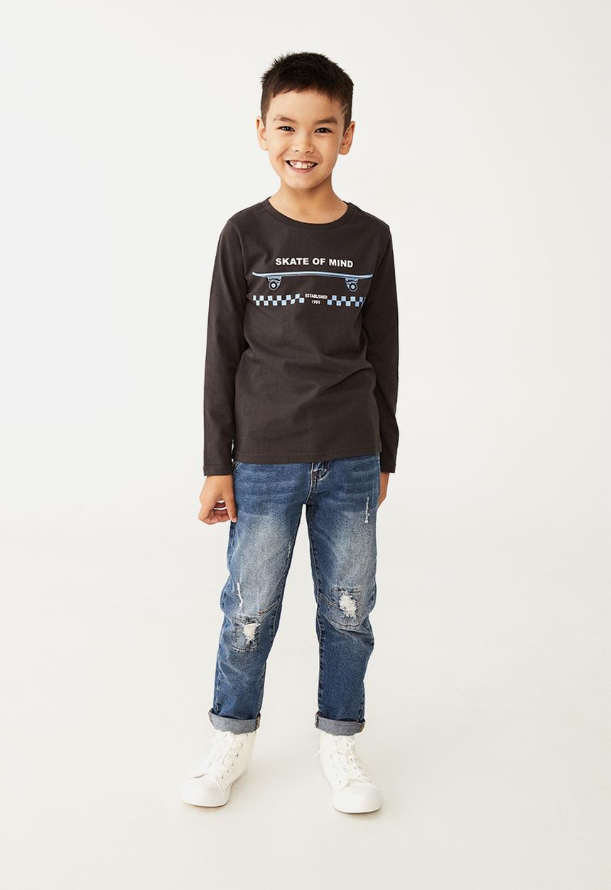 Cotton On - Max long sleeve tee - phantom & skate of mind checkers