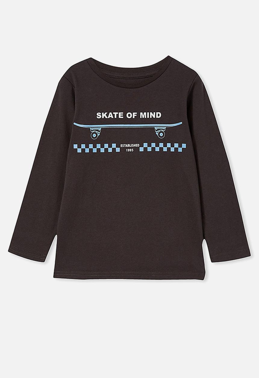 Cotton On - Max long sleeve tee - phantom & skate of mind checkers