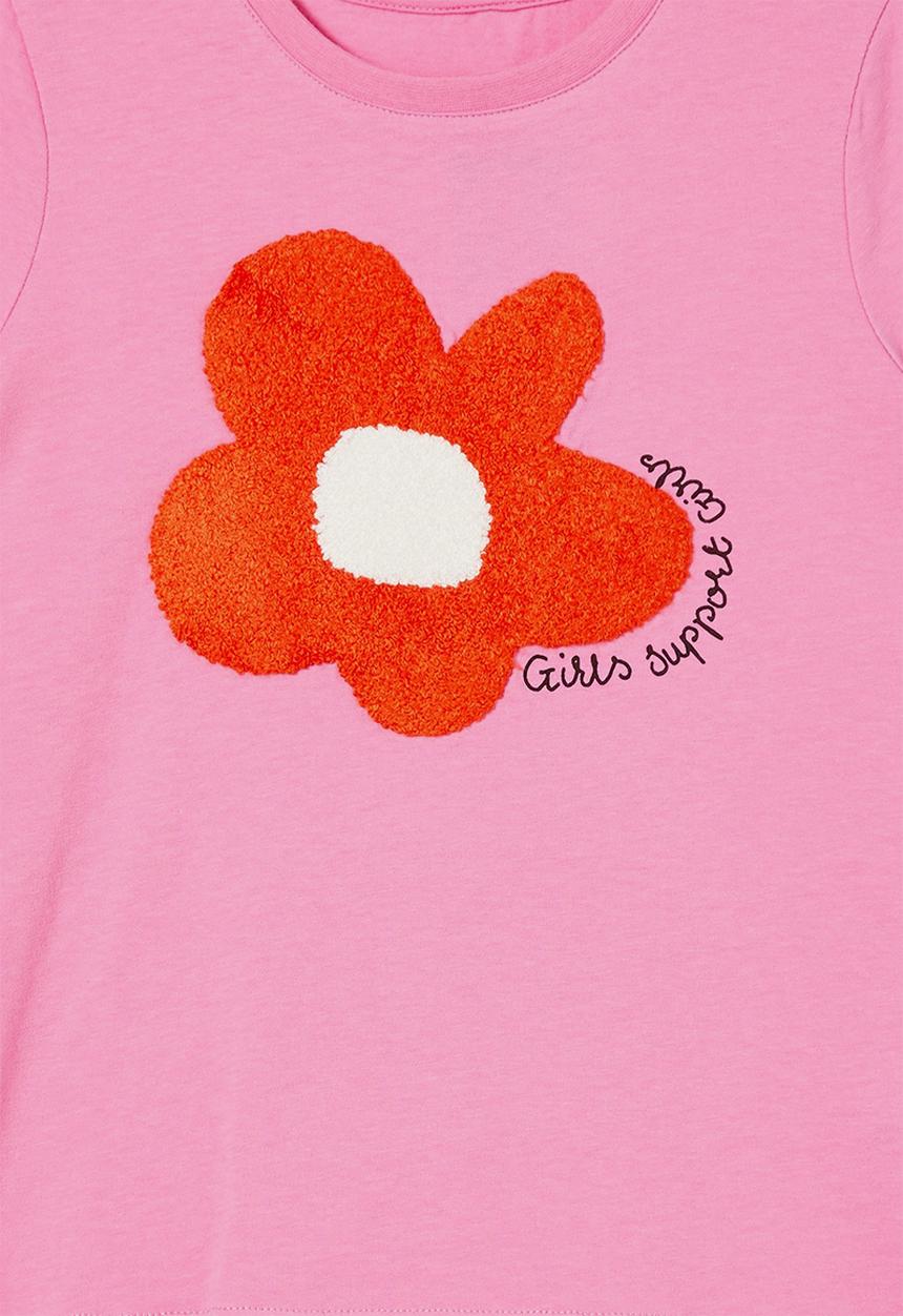 Cotton On - Stevie short sleeve embellished tee - pink gerbera/support girls flower