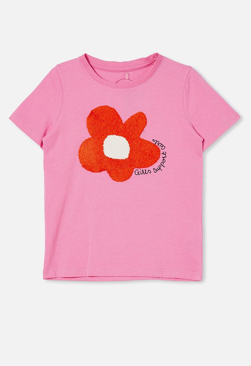 Cotton On - Stevie short sleeve embellished tee - pink gerbera/support girls flower