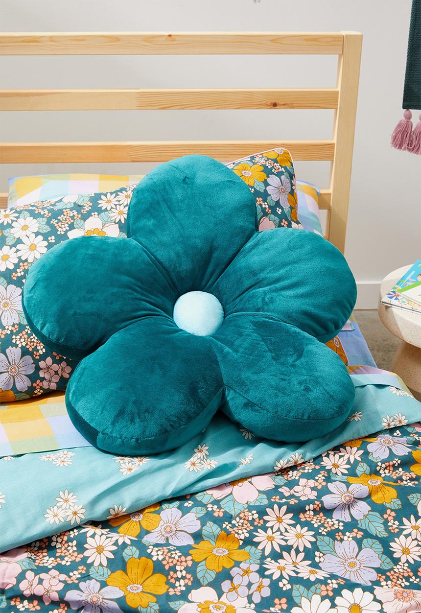 Cotton On - Kids shaped cushion - rusty aqua flower