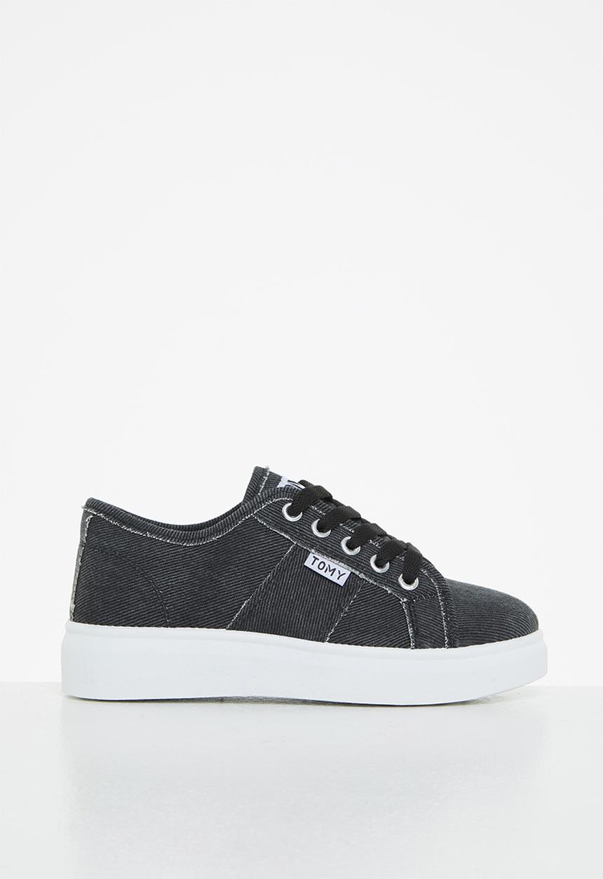 TOMY - Girls washed canvas lace up - black