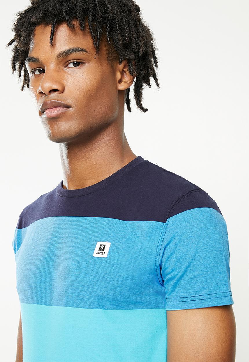 SOVIET - M keanu crew neck y/dye stripe tee - navy