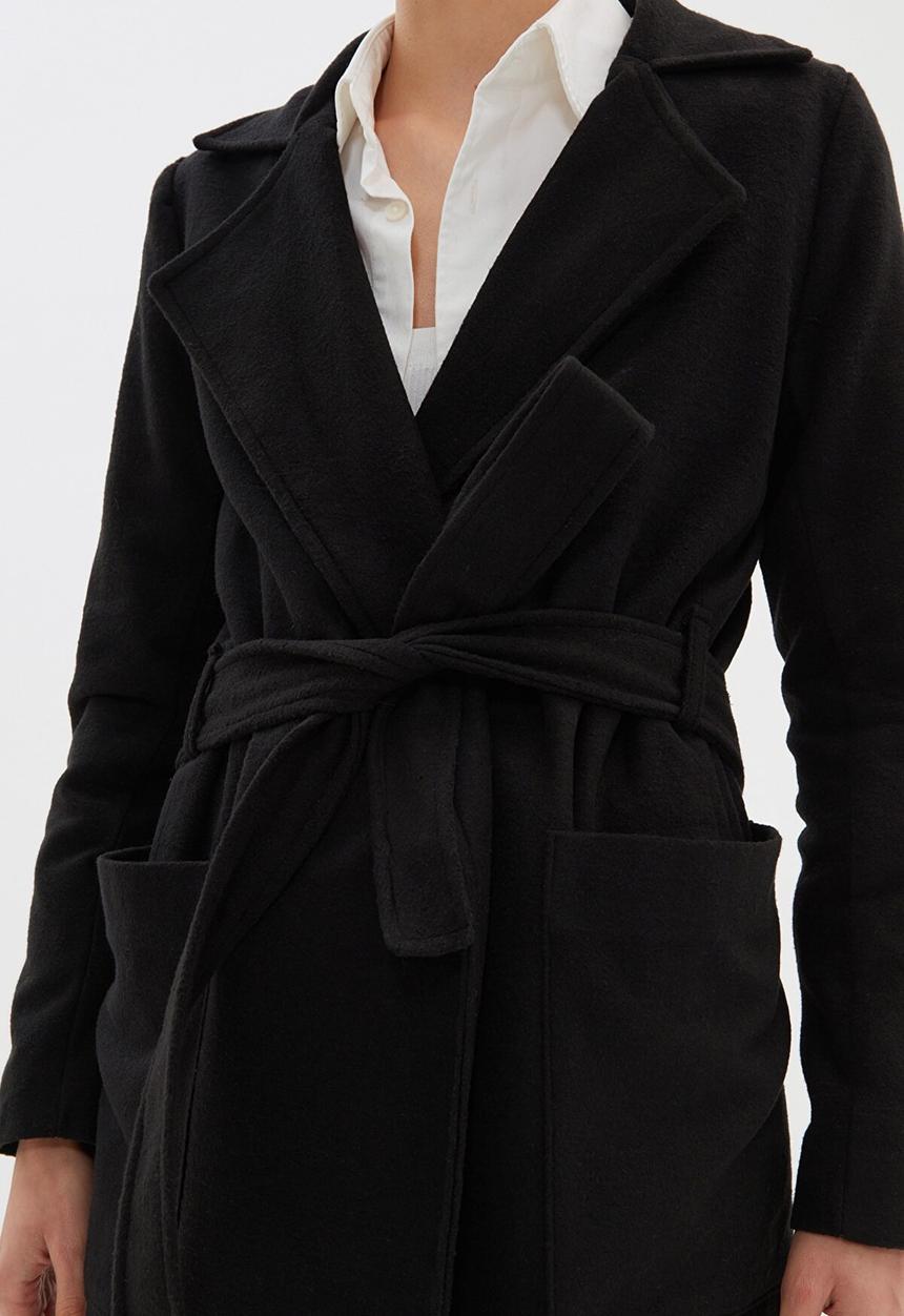 Trendyol - Belted wool cachet coat - black