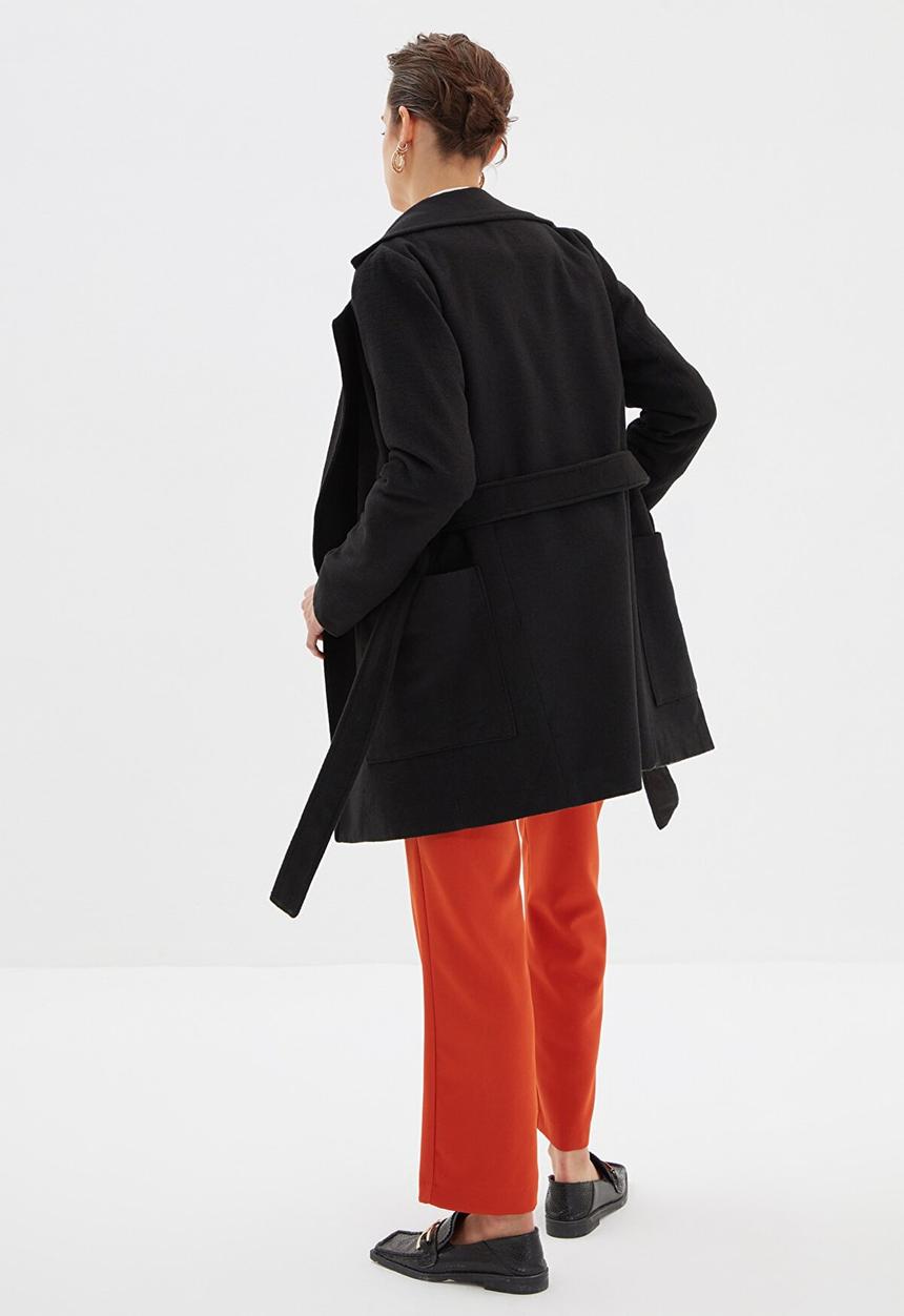 Trendyol - Belted wool cachet coat - black