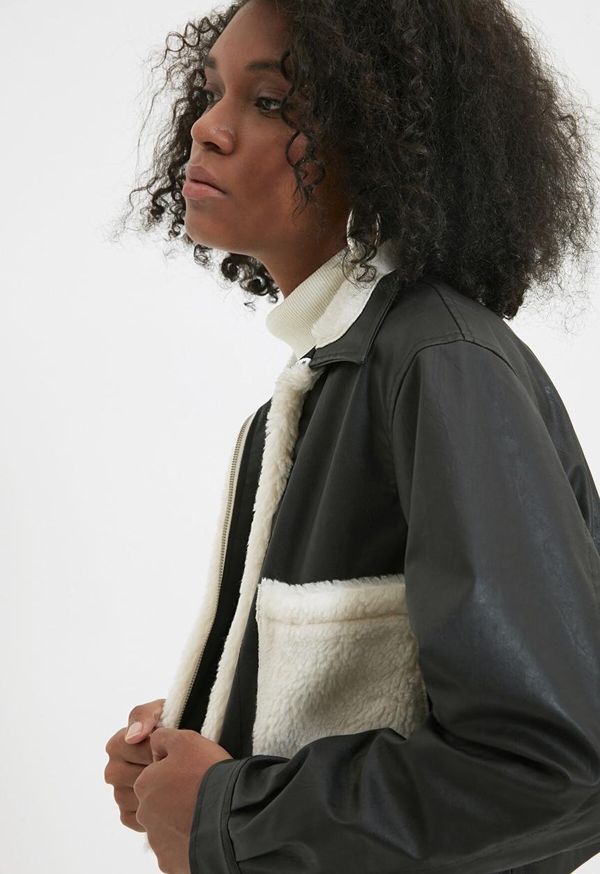 Trendyol - Faux leather plush jacket - black