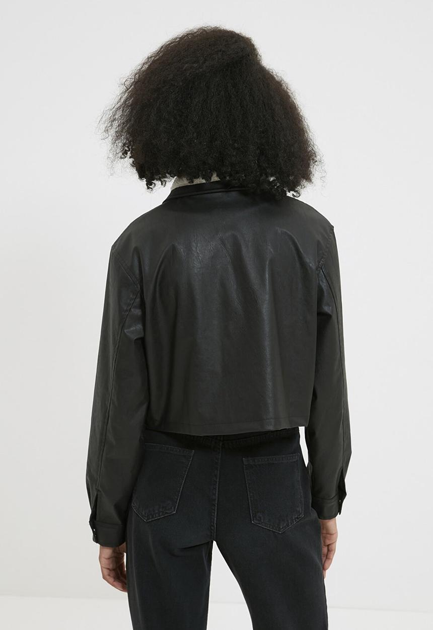 Trendyol - Faux leather plush jacket - black