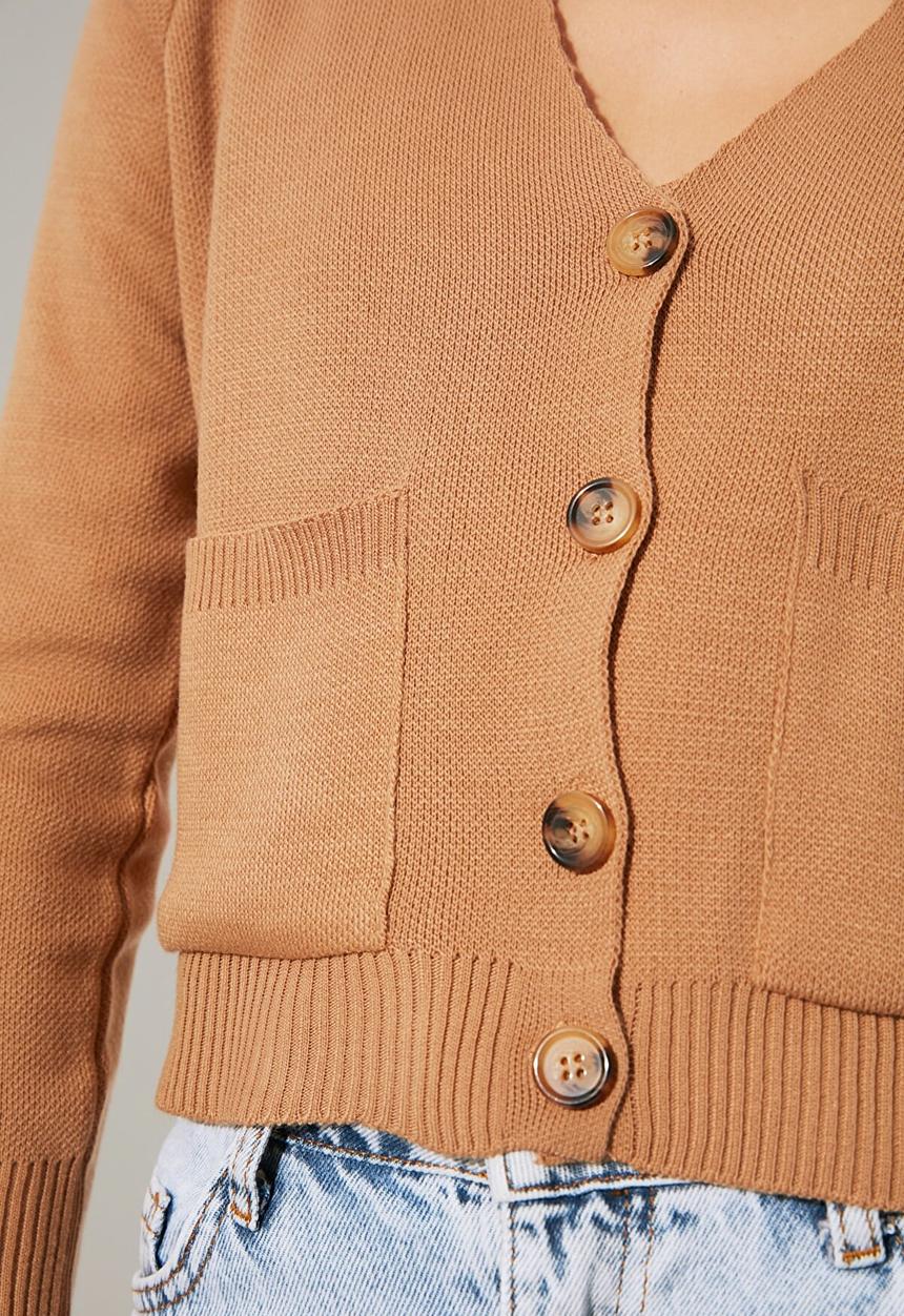 Trendyol - Pocket detailed knitwear cardigan - camel