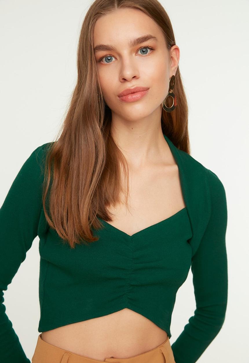 Trendyol - Pleated knitted blouse - emerald