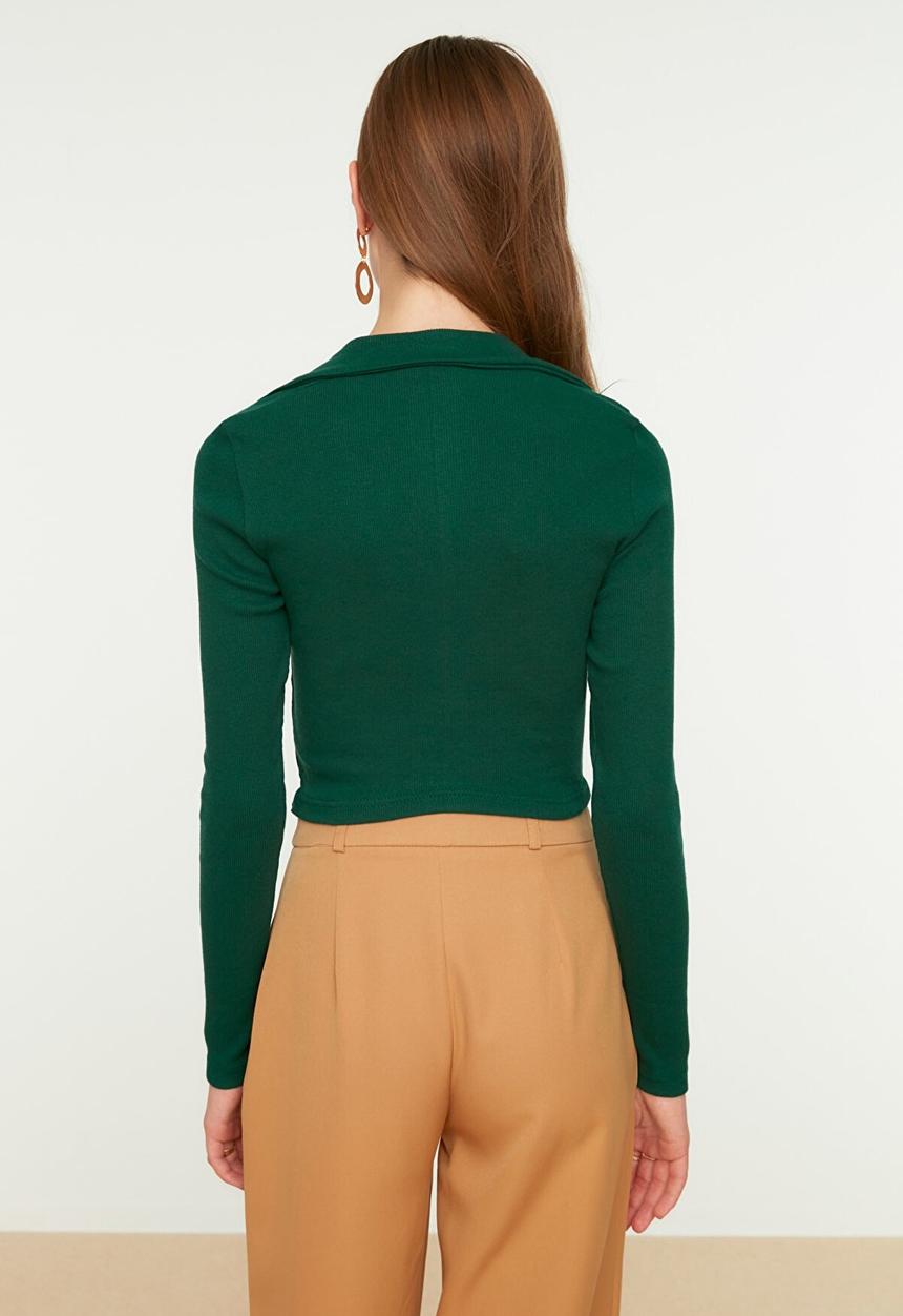 Trendyol - Pleated knitted blouse - emerald