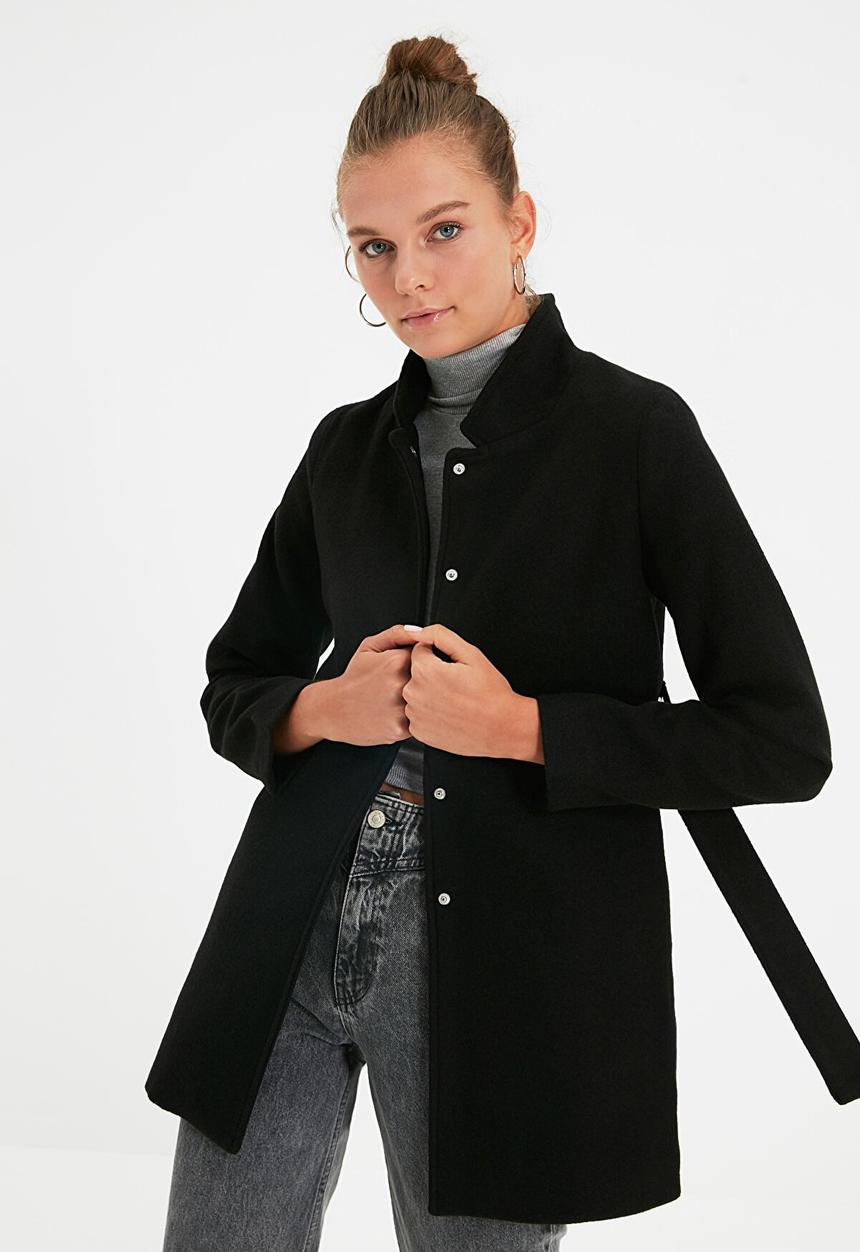 Trendyol - Snap fastener and belt stamp coat  - black