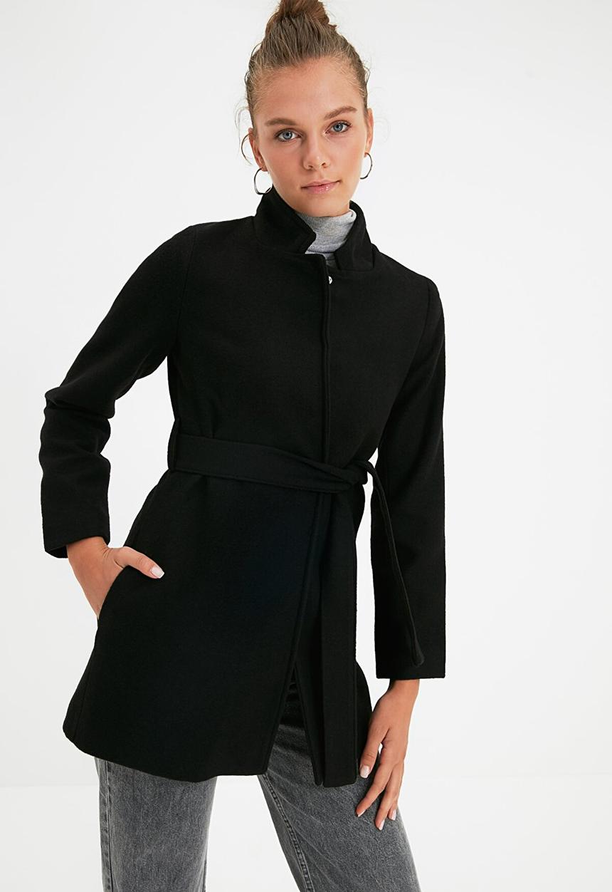 Trendyol - Snap fastener and belt stamp coat  - black