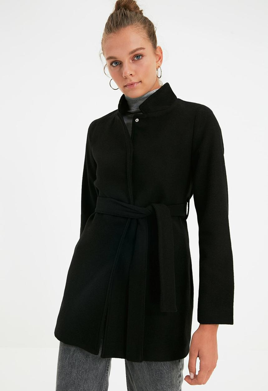 Trendyol - Snap fastener and belt stamp coat  - black