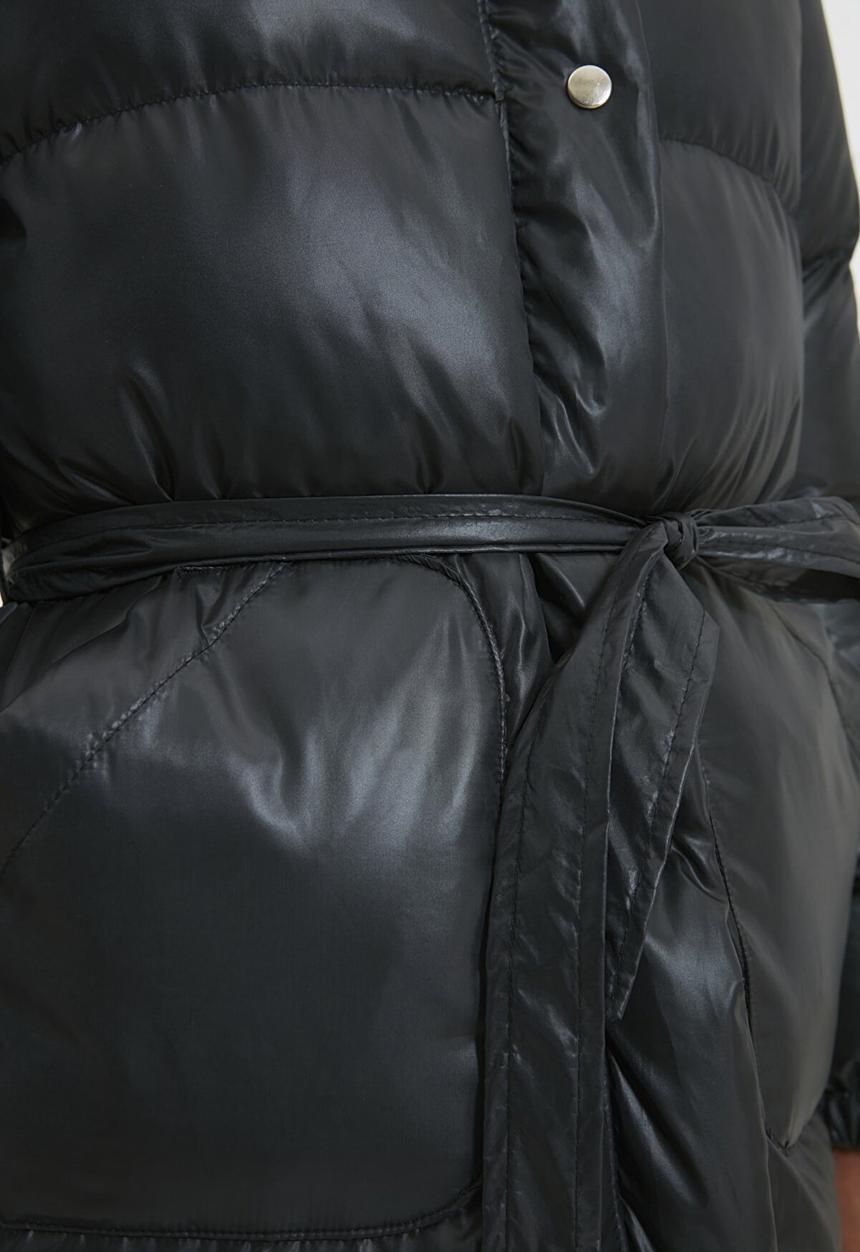 Trendyol - Hooded pocket detailed belted coat  - black