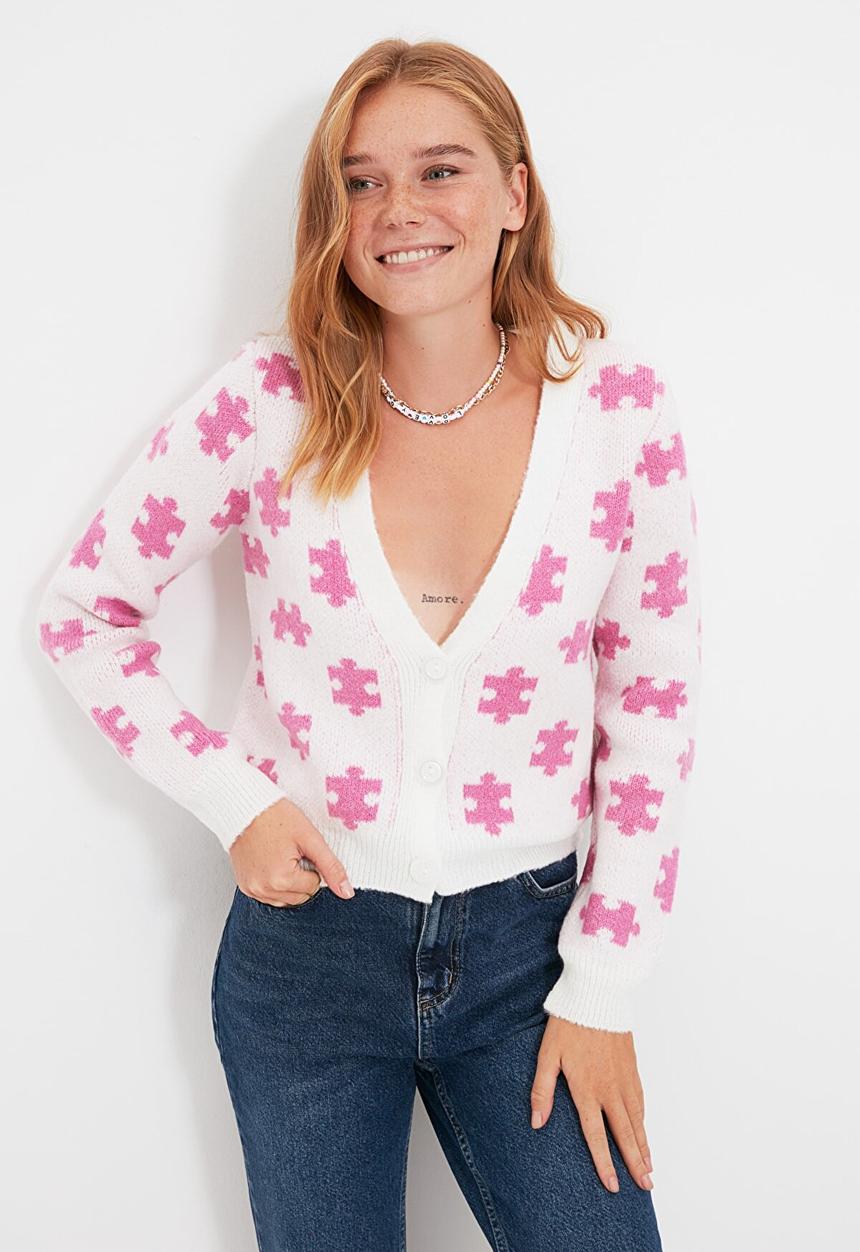 Trendyol - Jacquard knitwear cardigan - ecru
