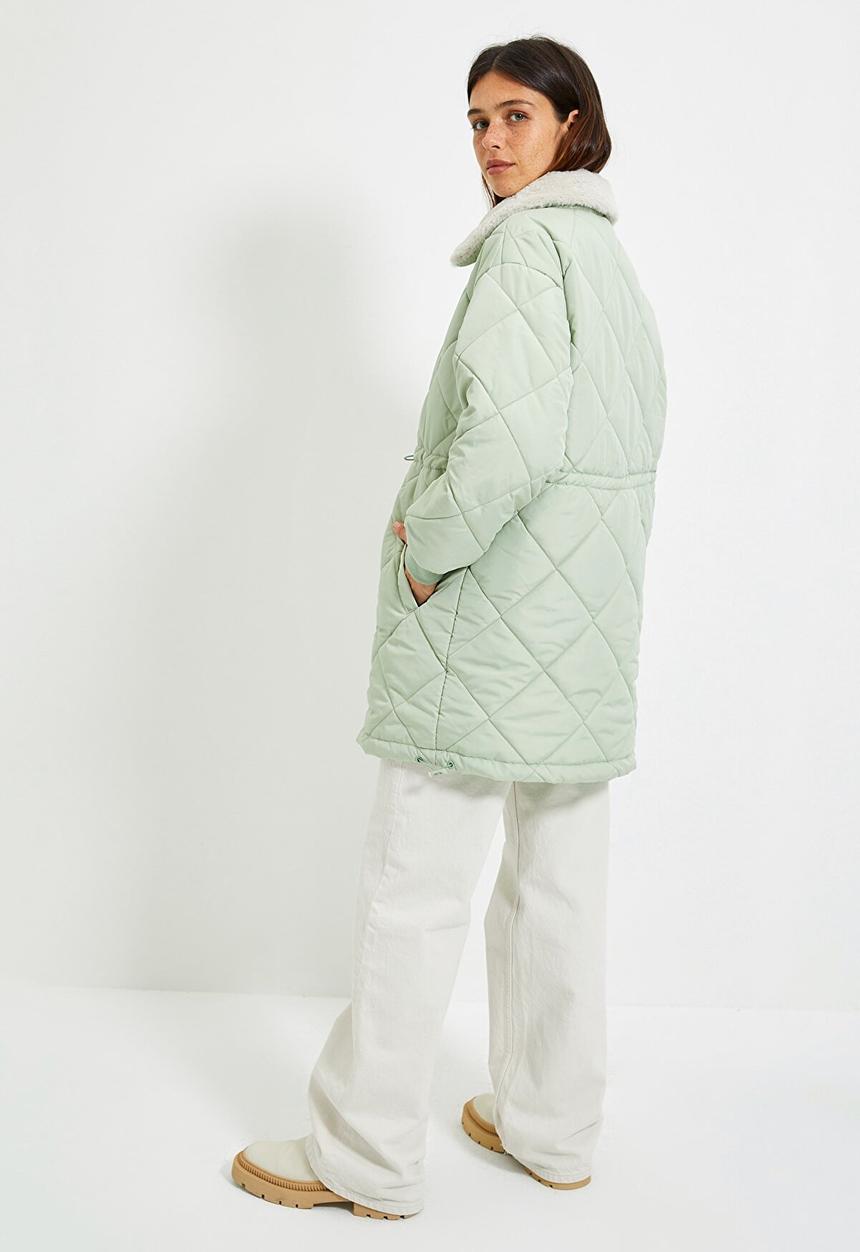 Trendyol - Collar plush detailed snap closure coat  - mint
