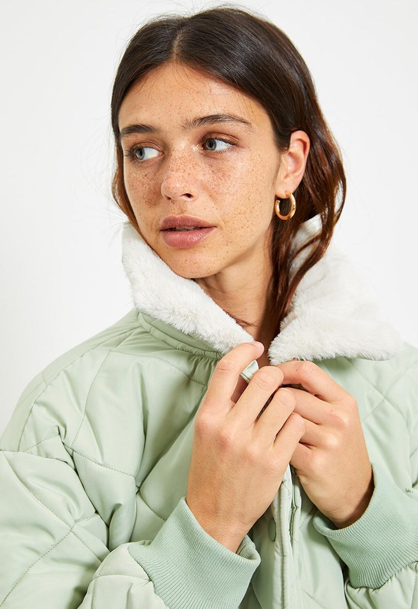 Trendyol - Collar plush detailed snap closure coat  - mint