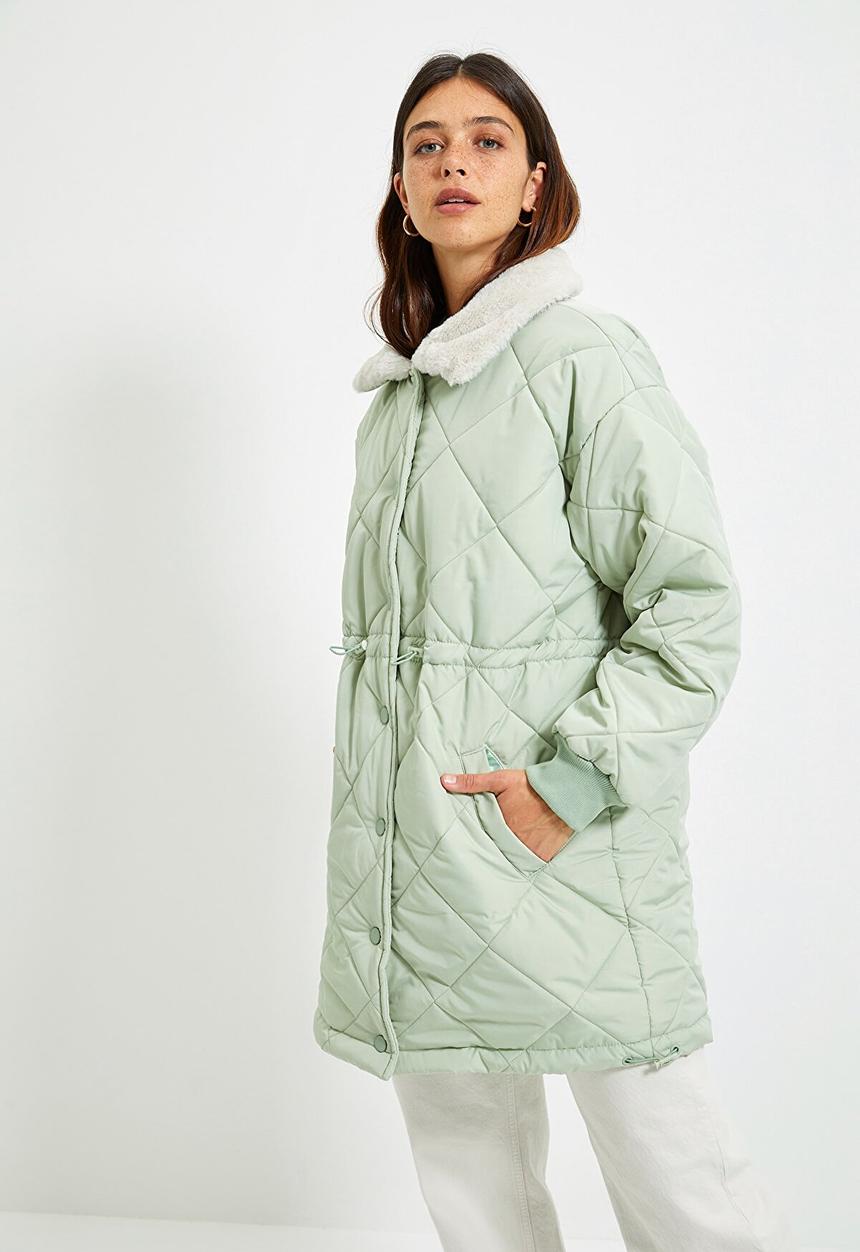 Trendyol - Collar plush detailed snap closure coat  - mint