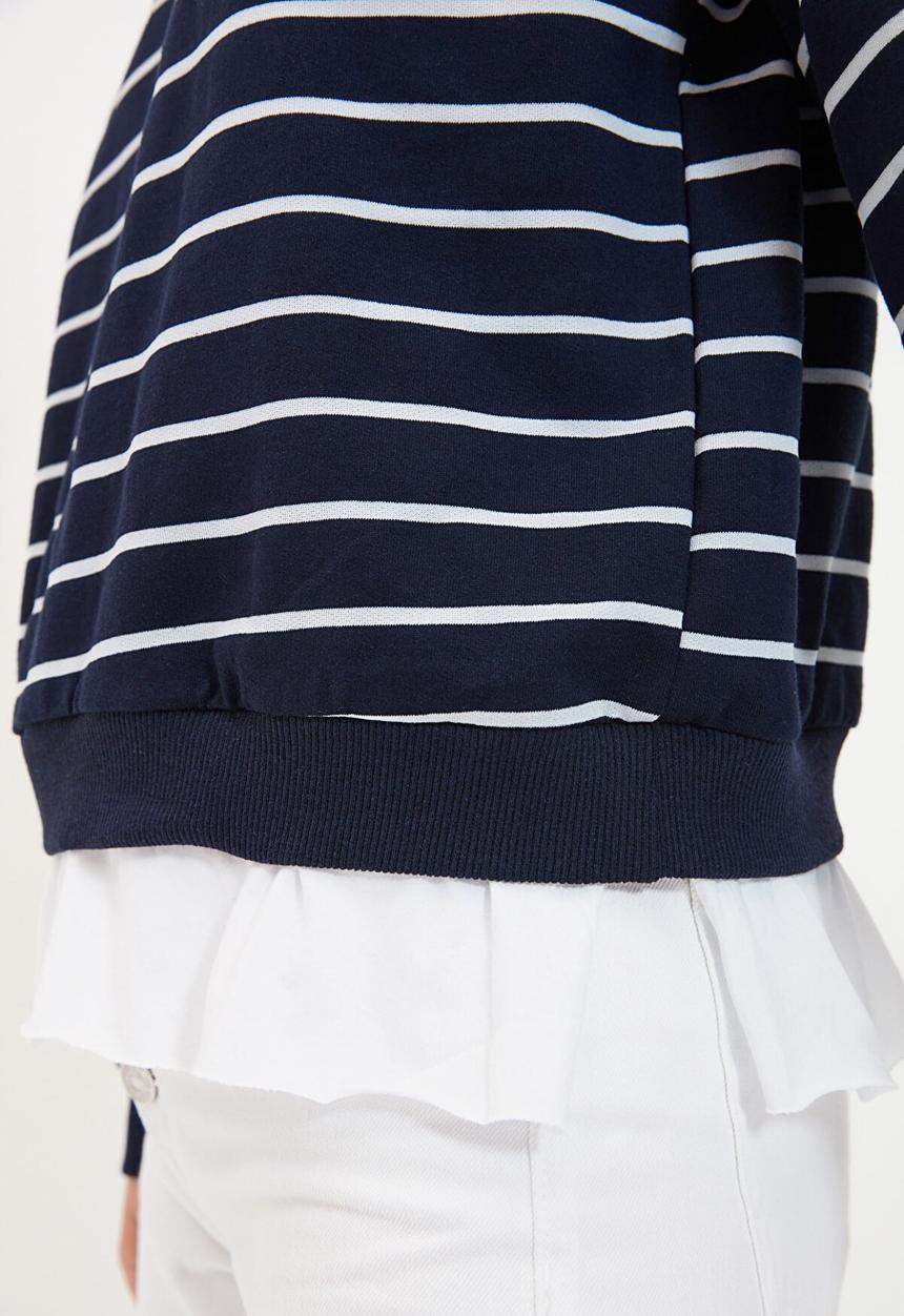 Trendyol - Striped basic knit slim thin sweatshirt - navy & white 