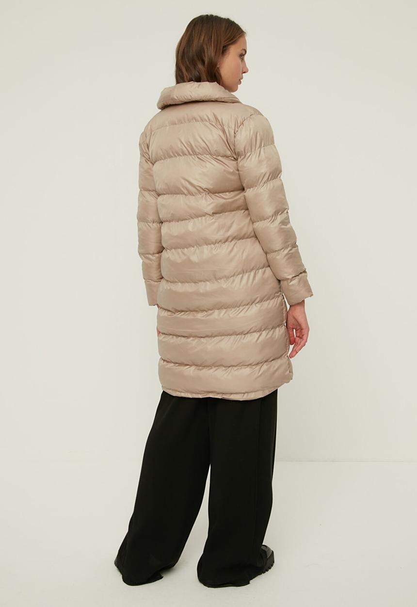 Trendyol - Shawl collar snap closure puffer  coat - stone