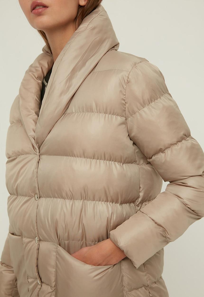Trendyol - Shawl collar snap closure puffer  coat - stone