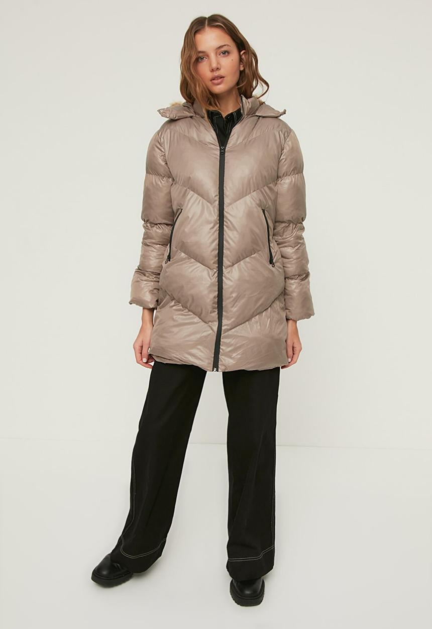 Trendyol - Fur hooded puffer  coat - mink