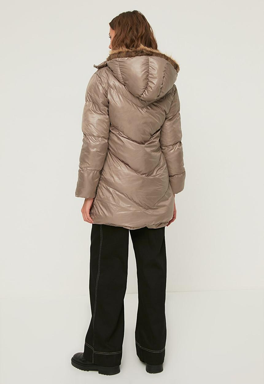 Trendyol - Fur hooded puffer  coat - mink