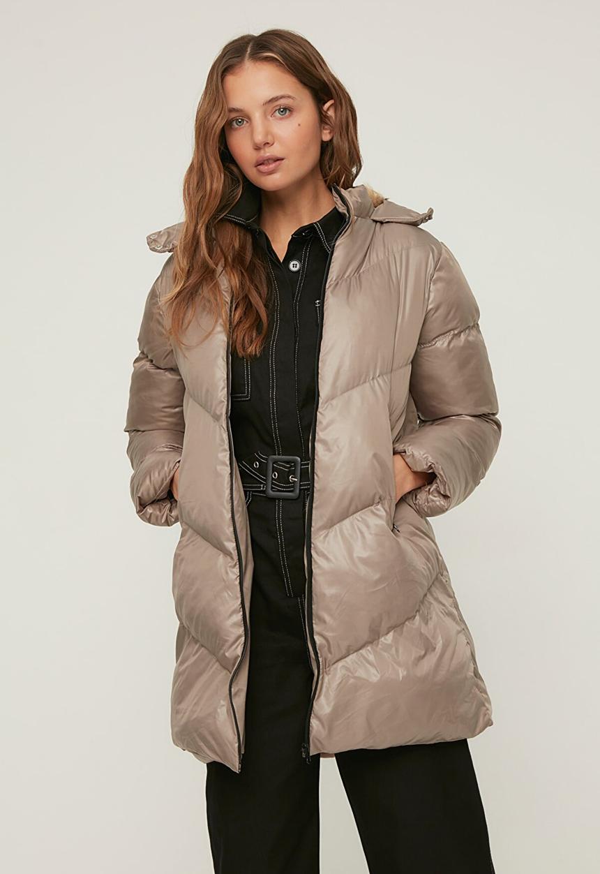 Trendyol - Fur hooded puffer  coat - mink
