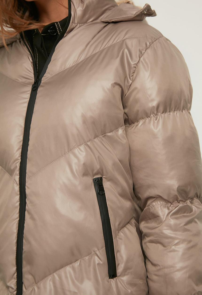 Trendyol - Fur hooded puffer  coat - mink