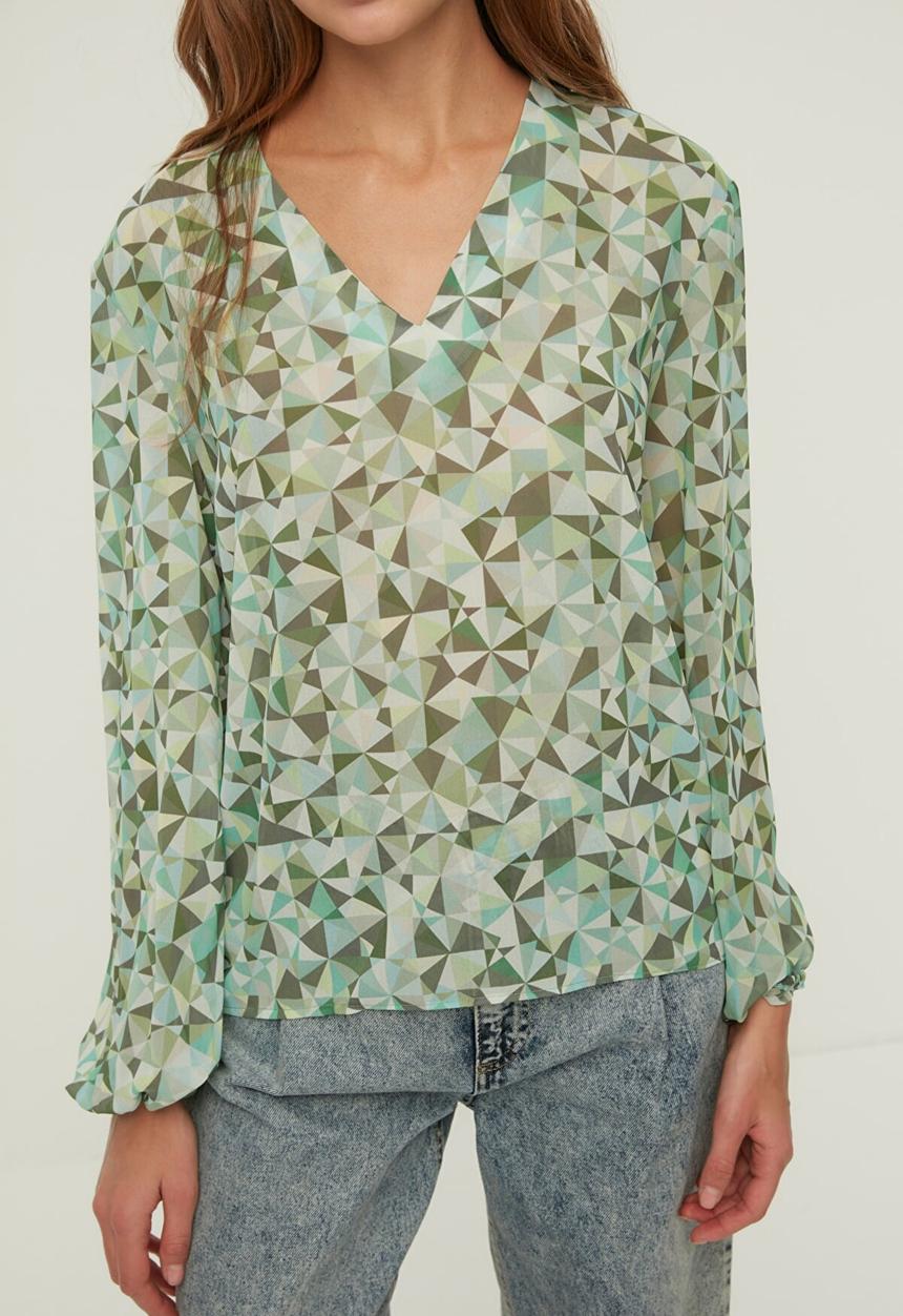Trendyol - Tie detailed blouse - green