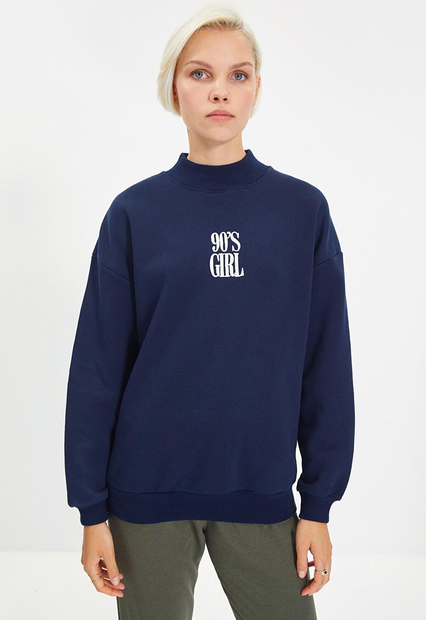 Trendyol - Embroidery basic knit  sweatshirt - navy