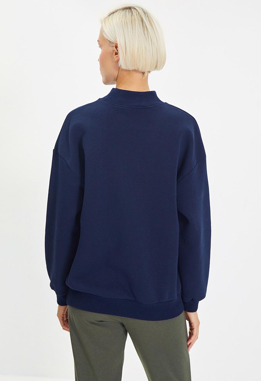Trendyol - Embroidery basic knit  sweatshirt - navy