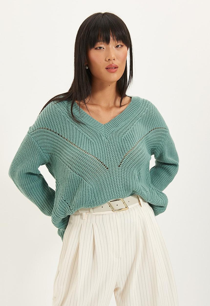 Trendyol - V neck knitwear sweater - mint