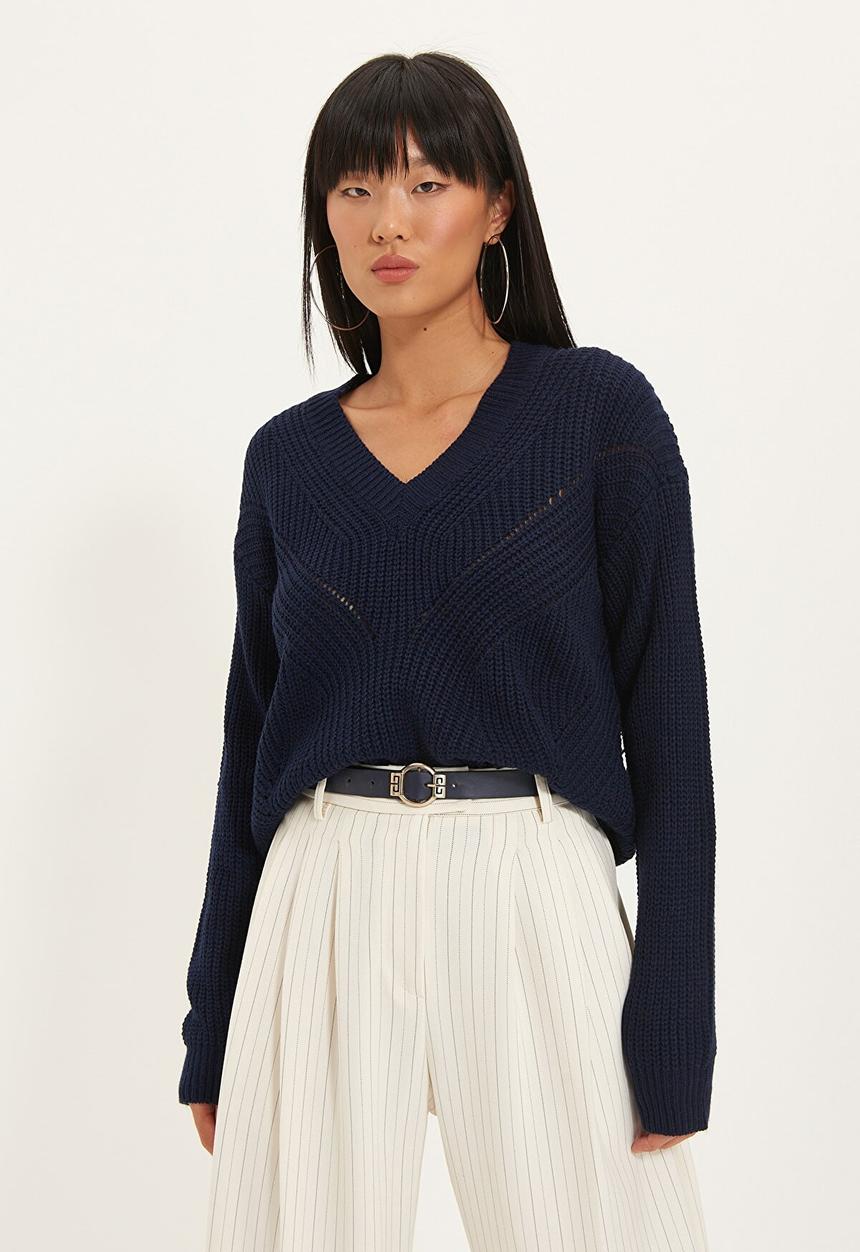 Trendyol - V neck knitwear sweater - navy