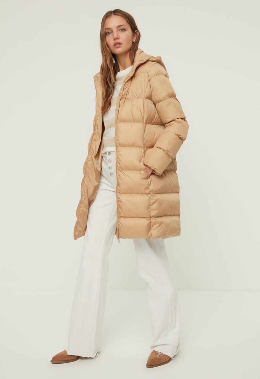 Trendyol - Hooded long puffer coat - beige