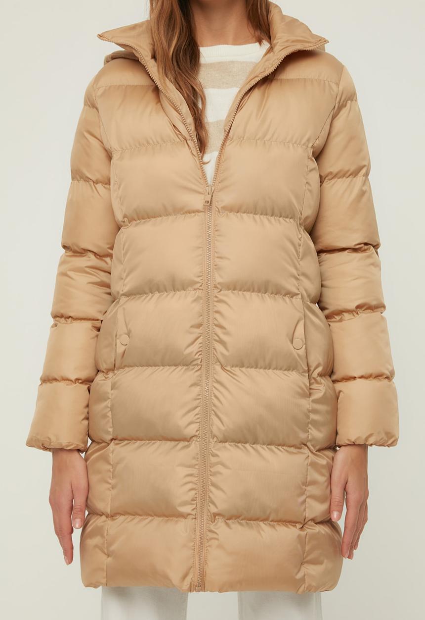 Trendyol - Hooded long puffer coat - beige