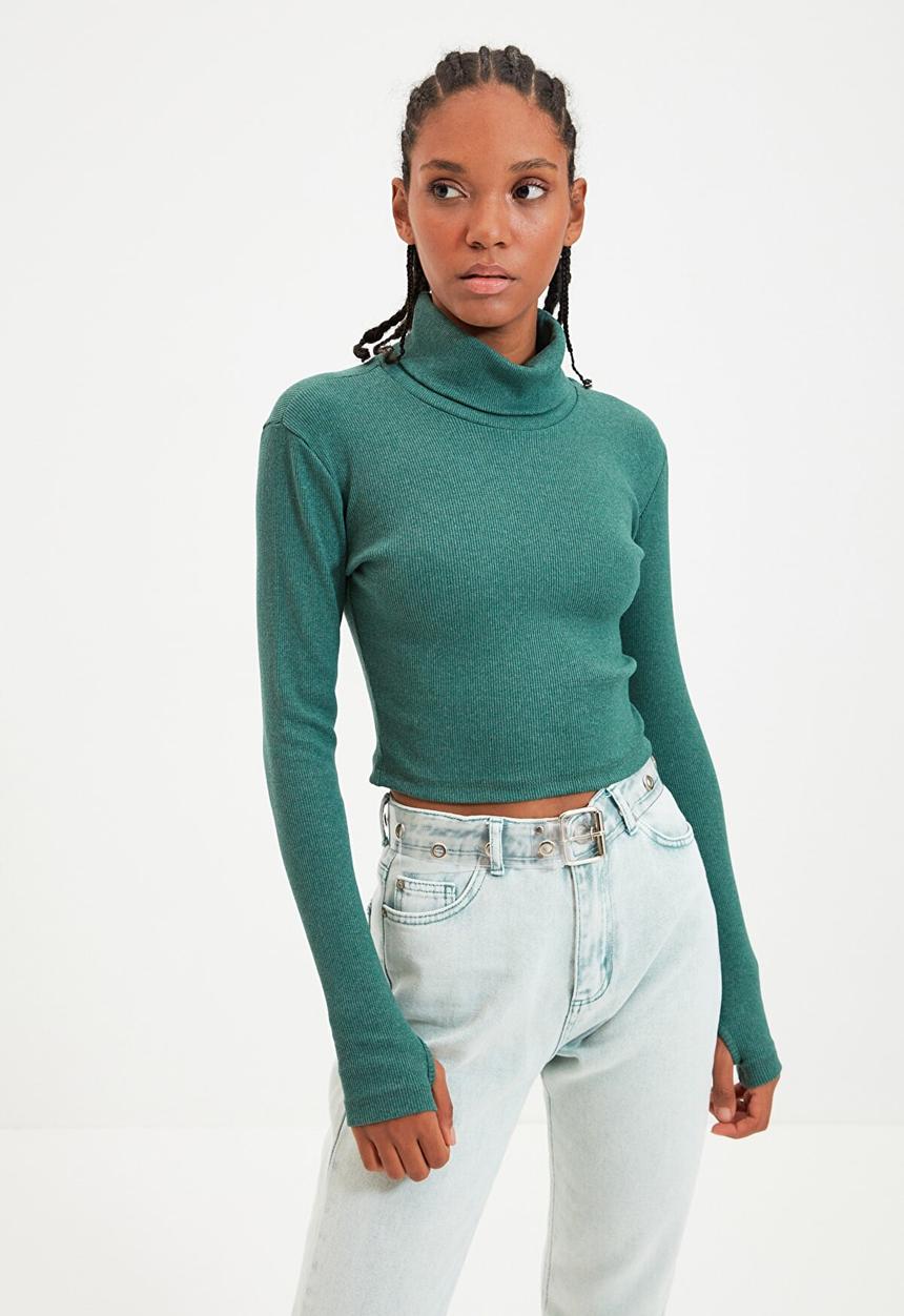 Trendyol - Turtleneck finger detail knit top - dark mint