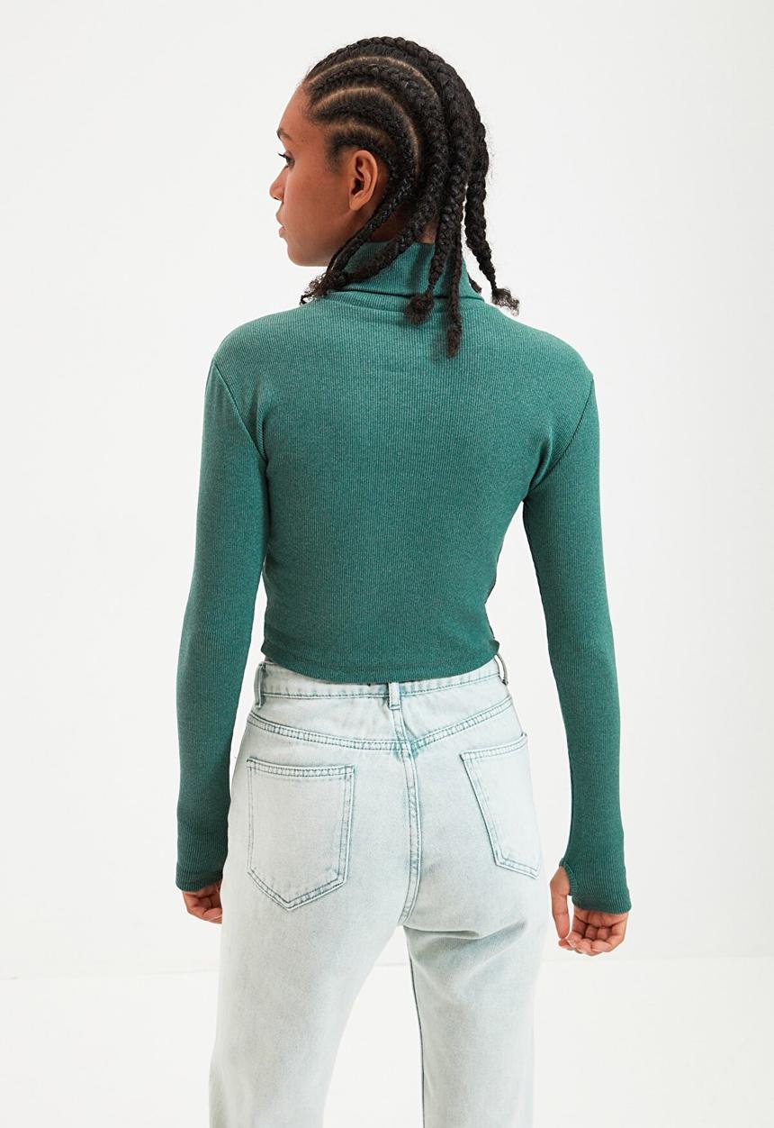 Trendyol - Turtleneck finger detail knit top - dark mint