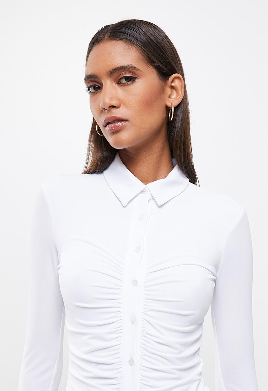 SISSY BOY - Fitted bodysuit with front gauging - white
