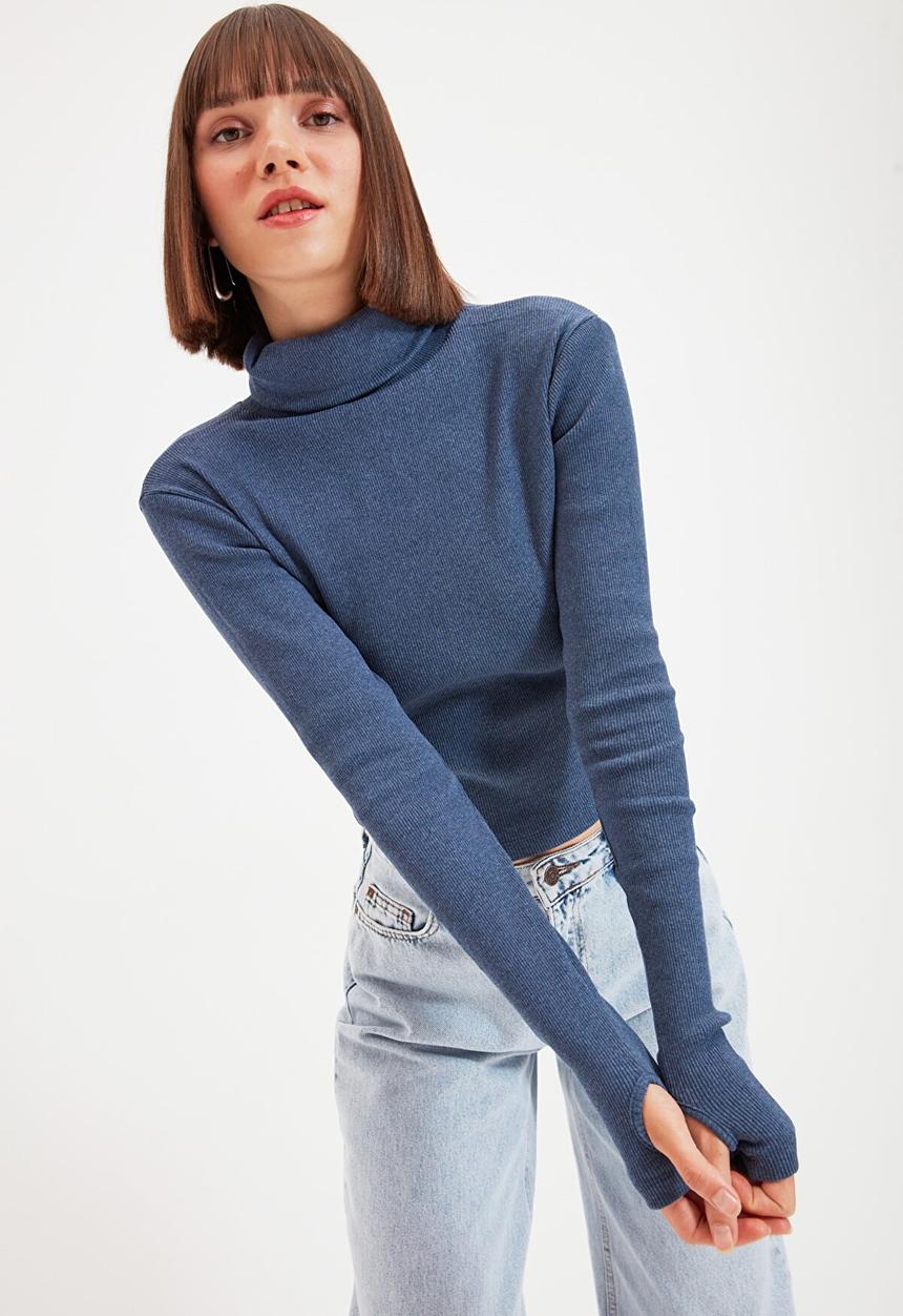 Trendyol - Turtleneck finger detail knit top - indigo