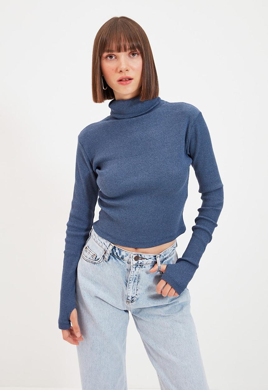 Trendyol - Turtleneck finger detail knit top - indigo