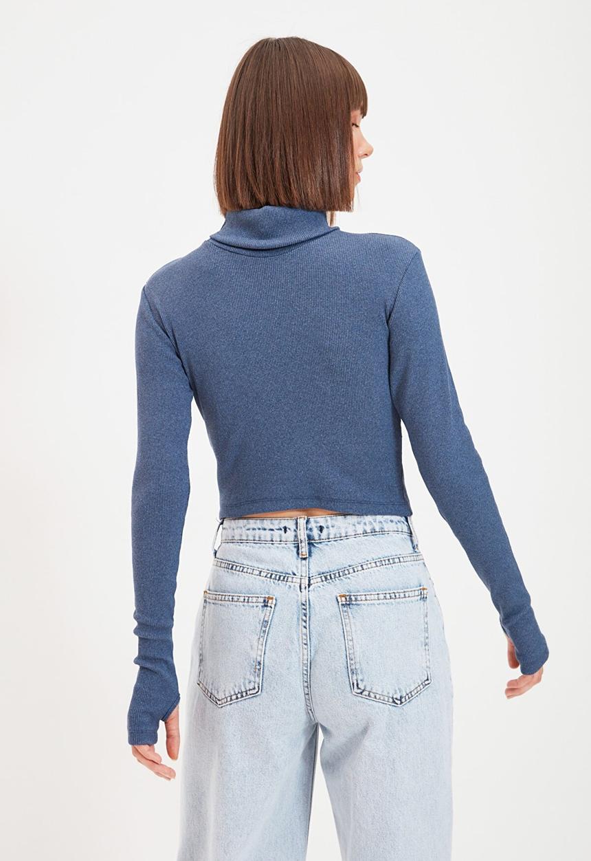 Trendyol - Turtleneck finger detail knit top - indigo