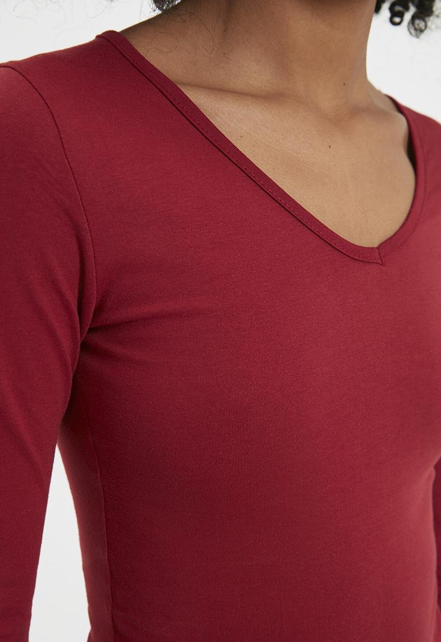 Trendyol - V-neck knitted bodysuit - burgundy