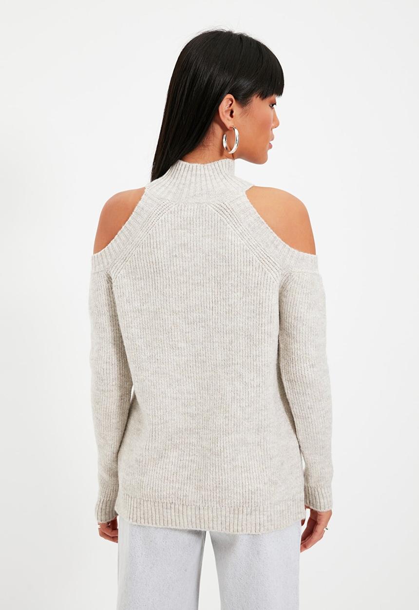 Trendyol - Silvery cut-out detailed knitwear sweater - stone