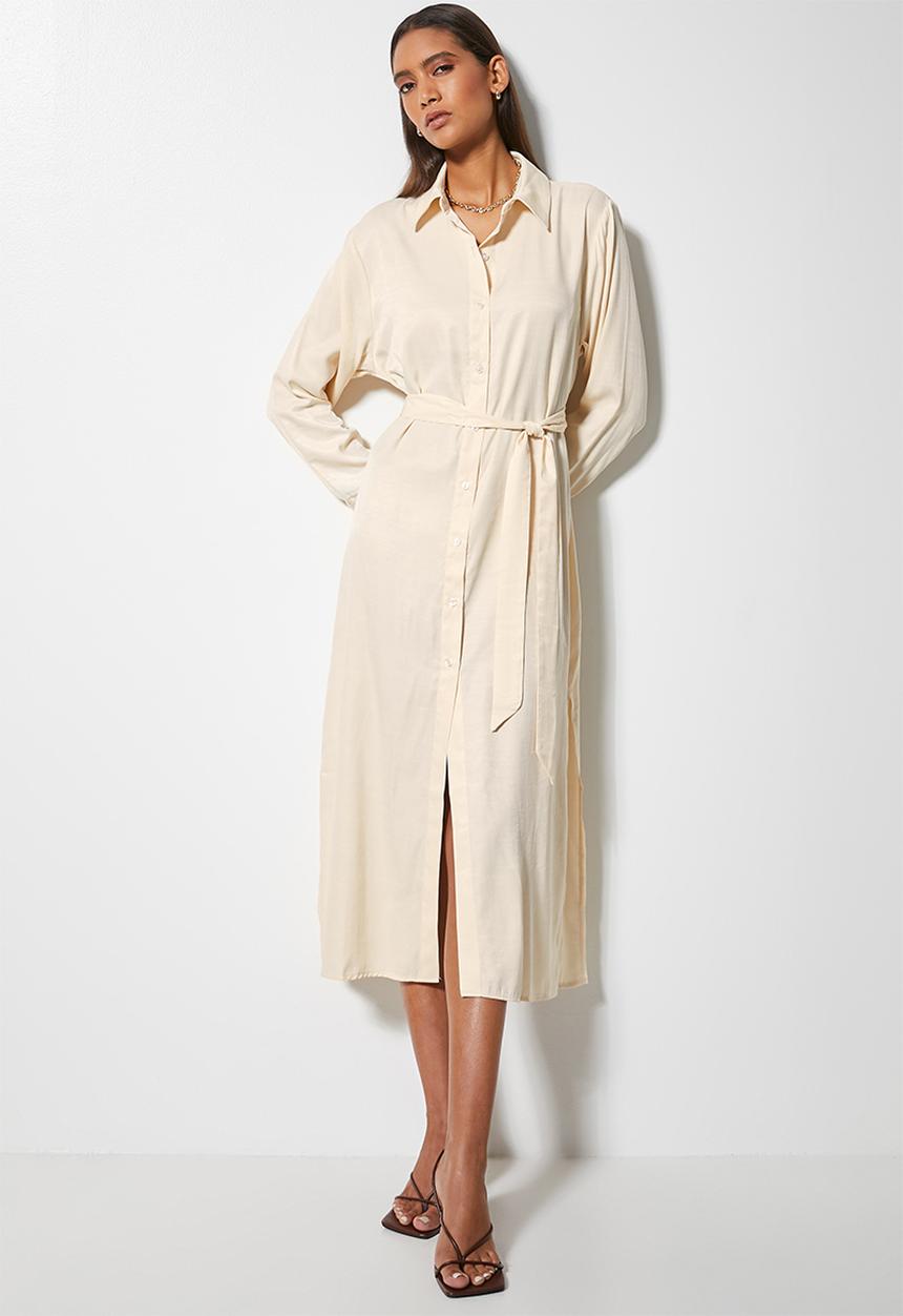 VELVET - Luxe longline dress shirt - white swan