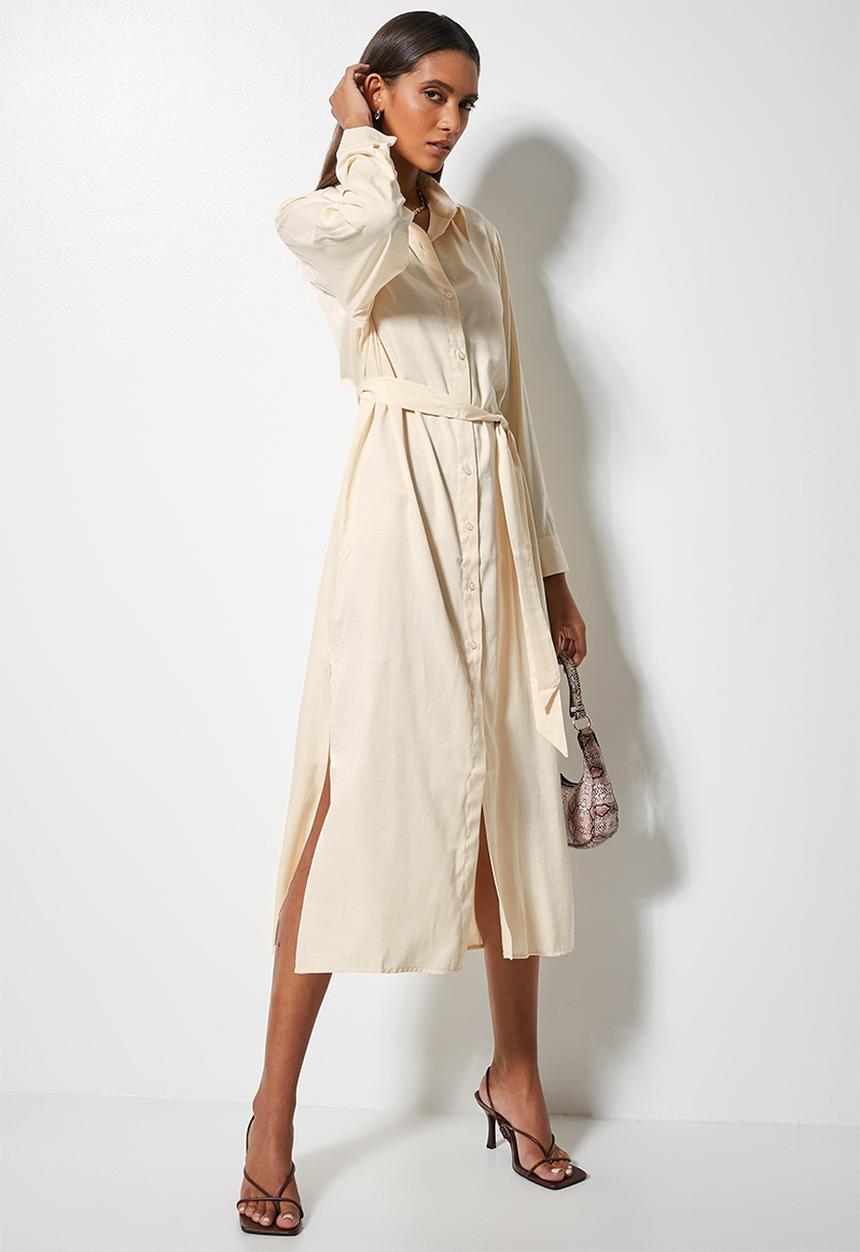 VELVET - Luxe longline dress shirt - white swan