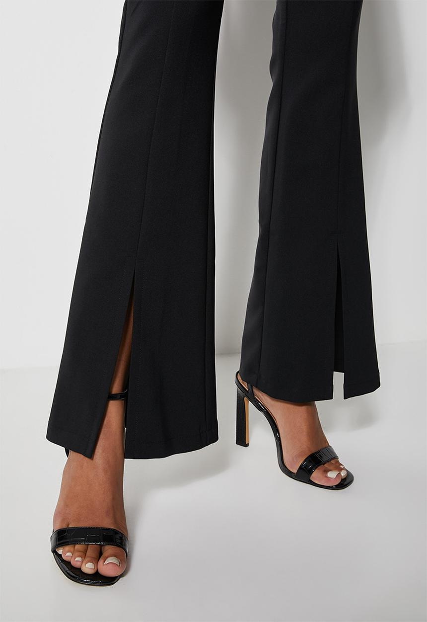 VELVET - Split front flareleg trouser - black