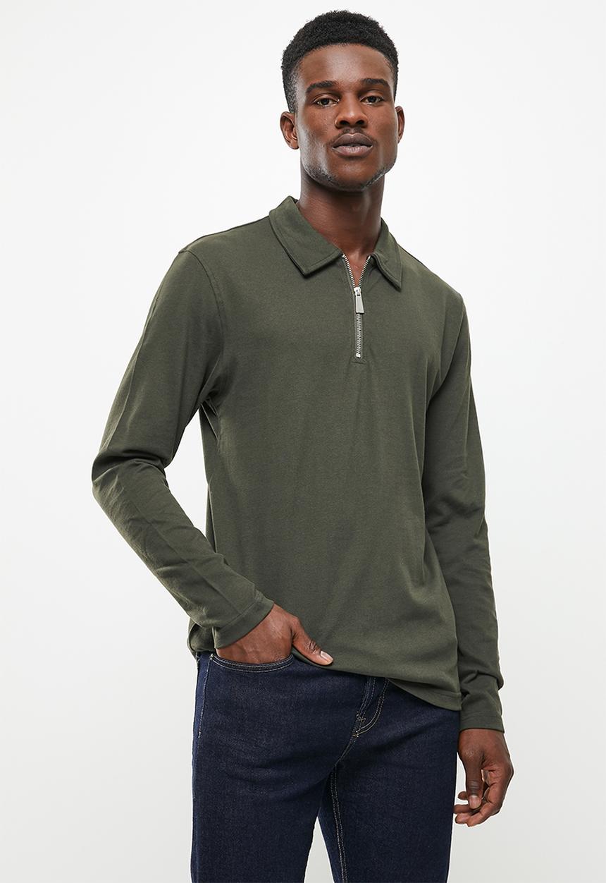 Only & Sons - Onsvolker life reg 1/4 zip long sleeve polo - peat