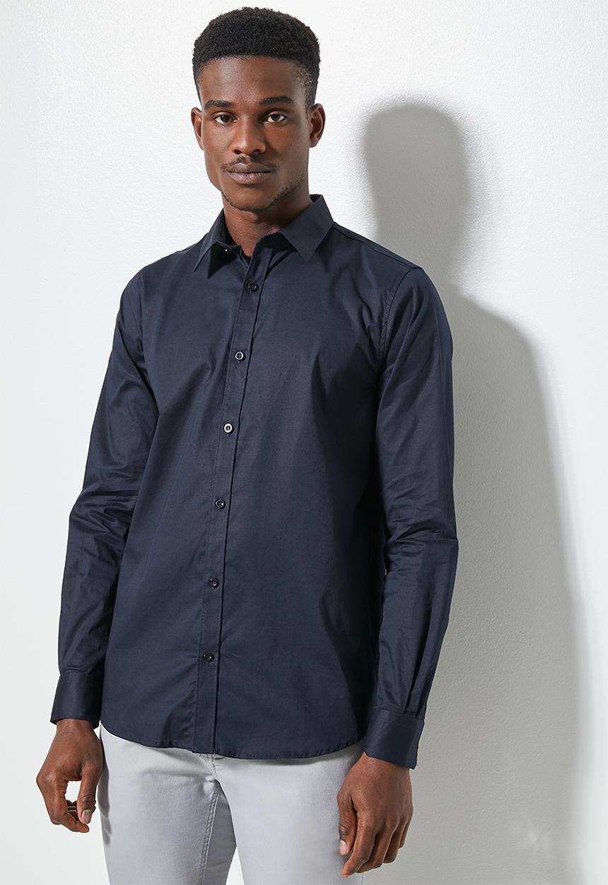 Superbalist - Slim fit cotton stretch poplin shirt - navy