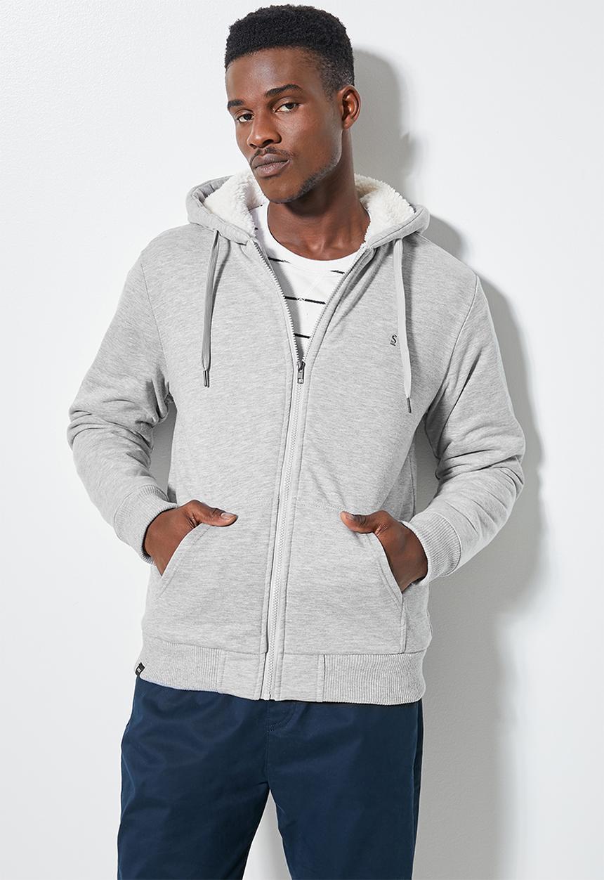 Superbalist - Stockton sherpa lined hoodie - grey melange